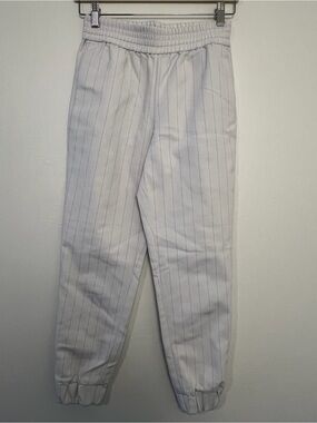 Women’s White Pinstripe Jogger Pants (Alice & Olivia)